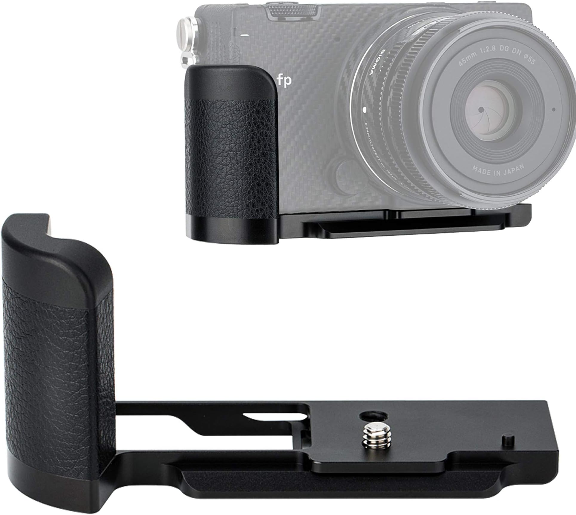 JJC HG-FP Hand Grip for Sigma Fp, fp Grip Holder, Arca Swiss Quick Release L Bracket Holder for Sigma Fp, w Anti Slip Pad, Made of Aluminum Aloy & Microfiber Leather, Replaces Sigma HG-21 Hand Grip