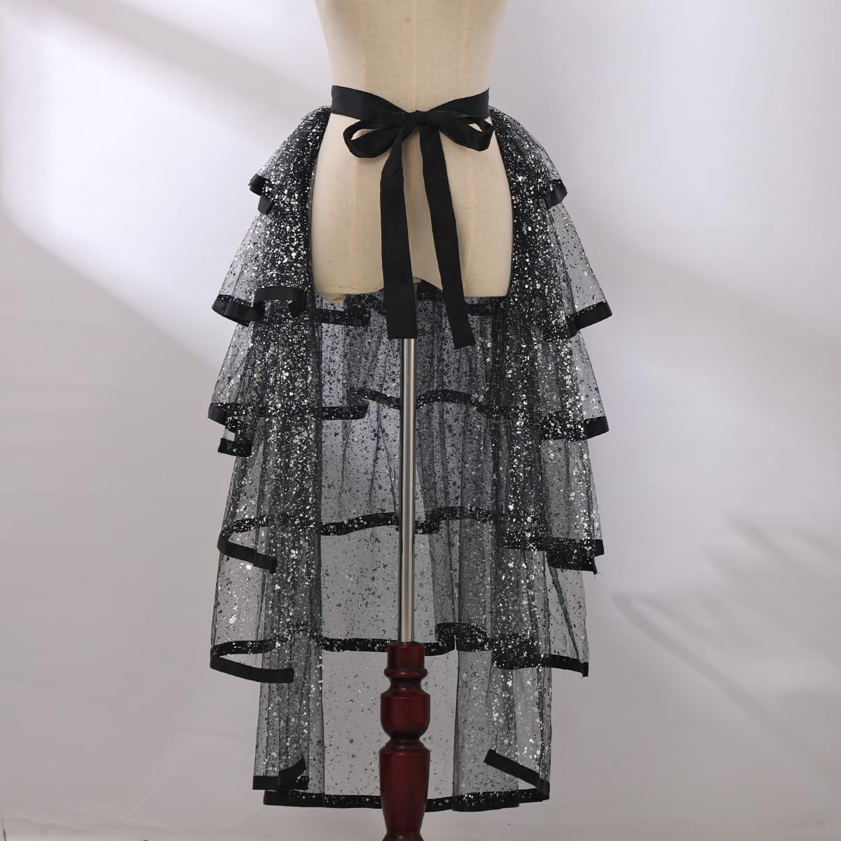 Steampunk Sparkle Sequin Tulle Tutu Bustle Skirts 6 Layer Overskirt Tie-on Belt