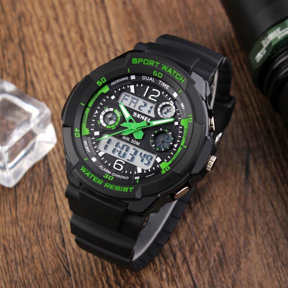 TONSHEN Womens Digital Watch LED Sports Military 12H/24H Waterproof 50M Water Resistant Quartz Stopwatch Date Dual Time Backlight Watches (Green) - Image 5