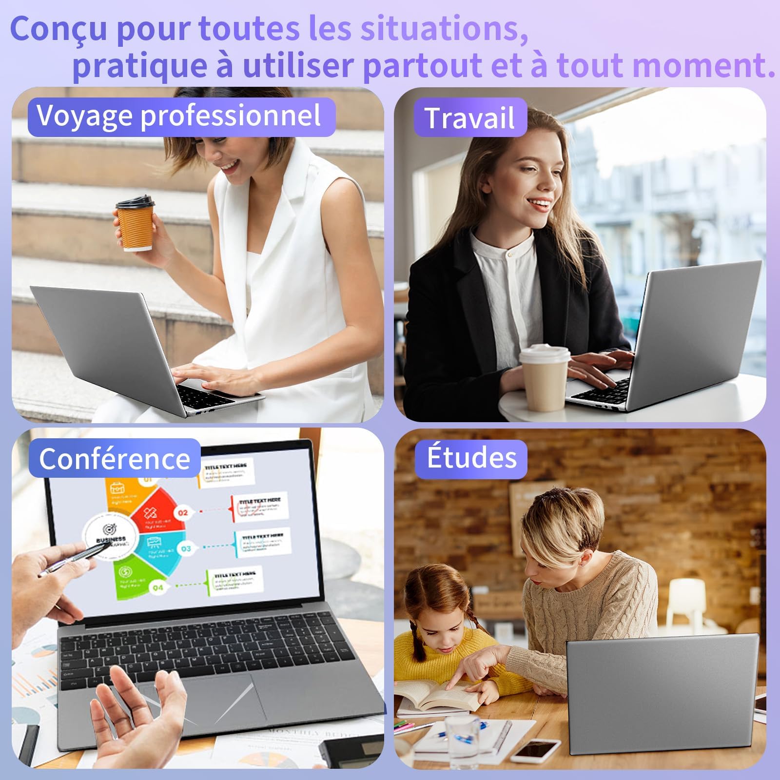 Ordinateur Portable 15,6 Pouces, Win11 Pro Core i3-6100U,16 Go RAM,Clavier Rétroéclairé AZERTY,ecteur d'Empreintes Digitales,PC Portable Léger Télétravail et Bureau (Gris, 16G+256G SSD)