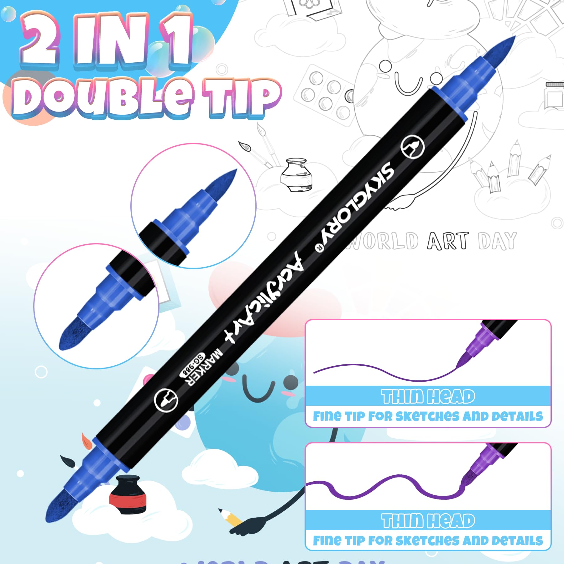 Damcyer Pennarelli a Vernice Acrilica 36 Colori Impermeabile Pennarelli Acrilici Doppia Punta Permanenti Pennarello Vernice Acrilico per Ceramica, Roccia, Stoffa, Foglie, Bottiglia di Vetro, DIY