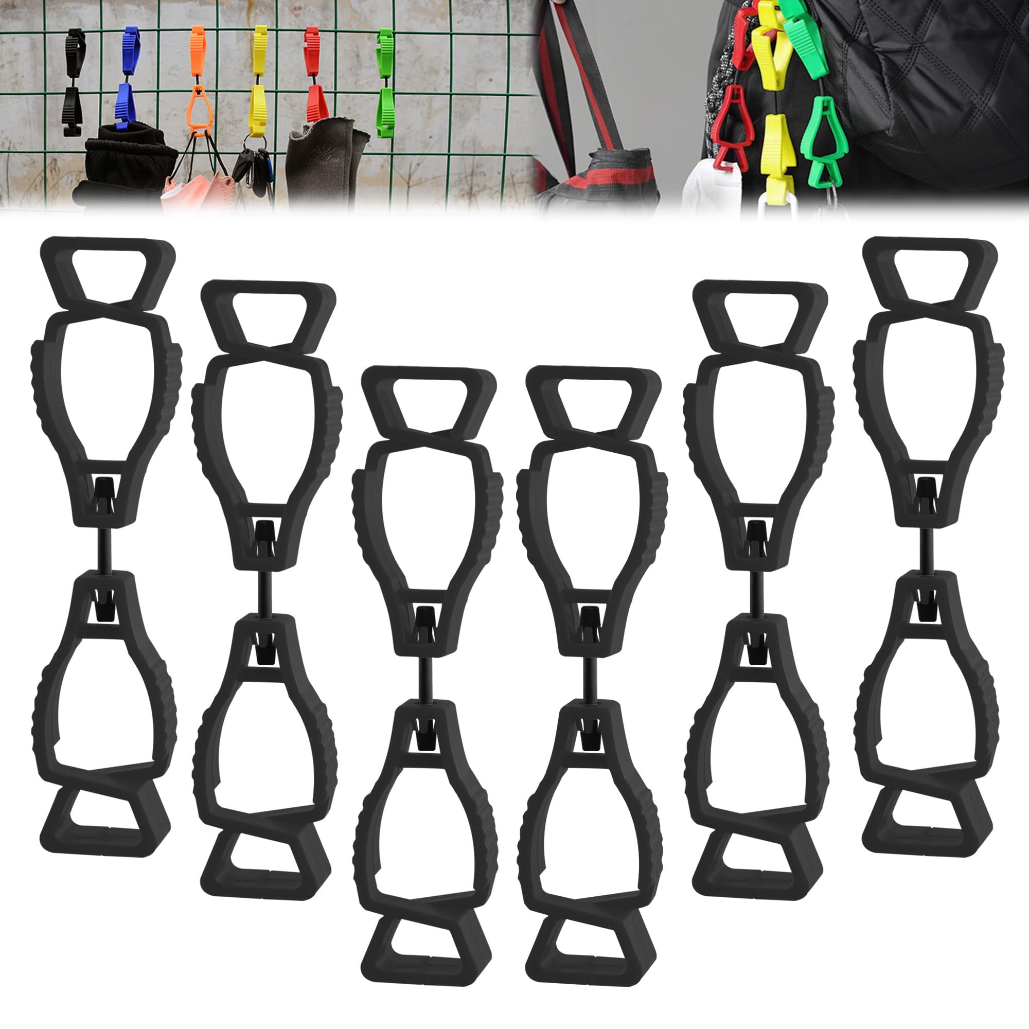 6 Stück Arbeitshandschuhclips, Sicherheitsclip für die Arbeit, Handschuhhalter, Haken für Sicherheitsgurt (schwarz)