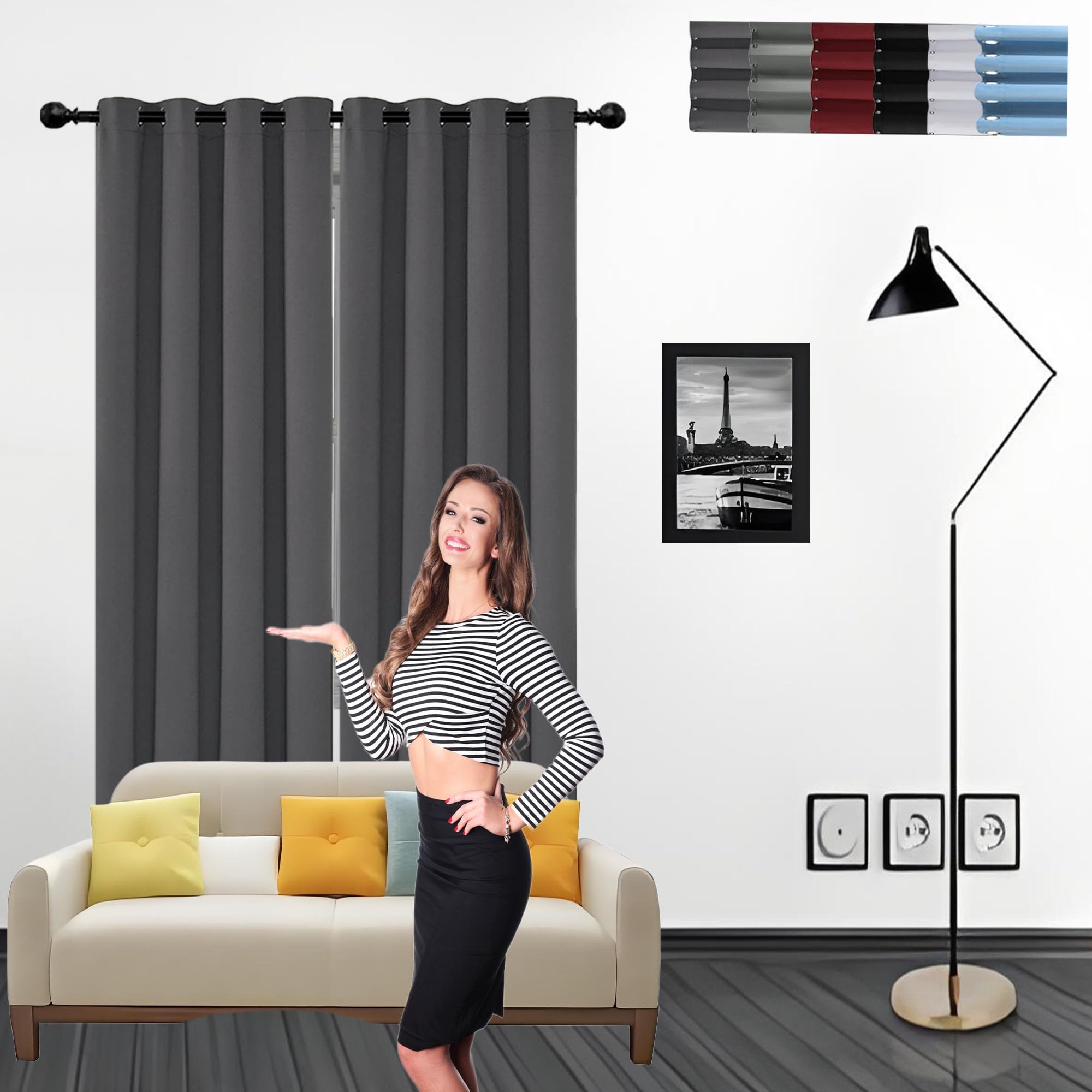 Gousun Dark Grey Thermal Insulated Eyelet Curtains 240 X 160 Cm Decorative Blackout Curtains Full Blackout Curtains Thermal Insulated Crushed Velvet Curtains For Bedroom,1 Panels,
