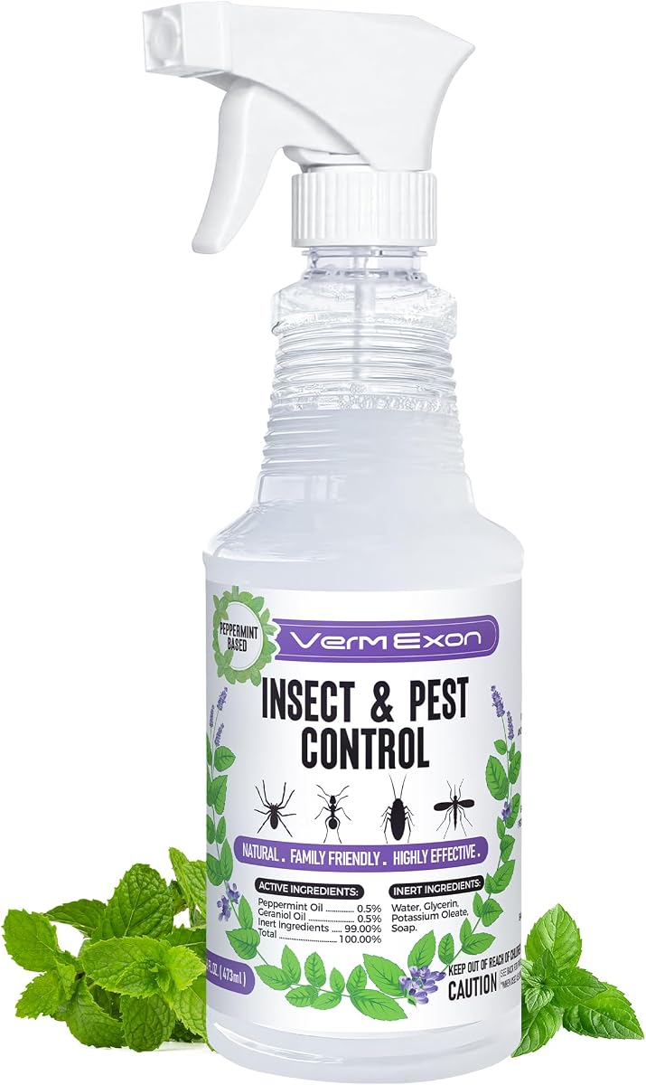VermExon Peppermint Oil Insect & Pest Control Spray – 16oz Natural Plant-Based Bug Killer for Spiders, Ants, Flies, and Other Insects, Safe for Home & Kitchen Use