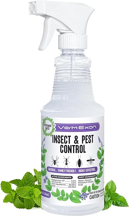 VermExon Peppermint Oil Insect & Pest Control Spray – 16oz Natural Plant-Based Bug Killer for Spiders, Ants, Flies, and Other Insects, Safe for Home & Kitchen Use