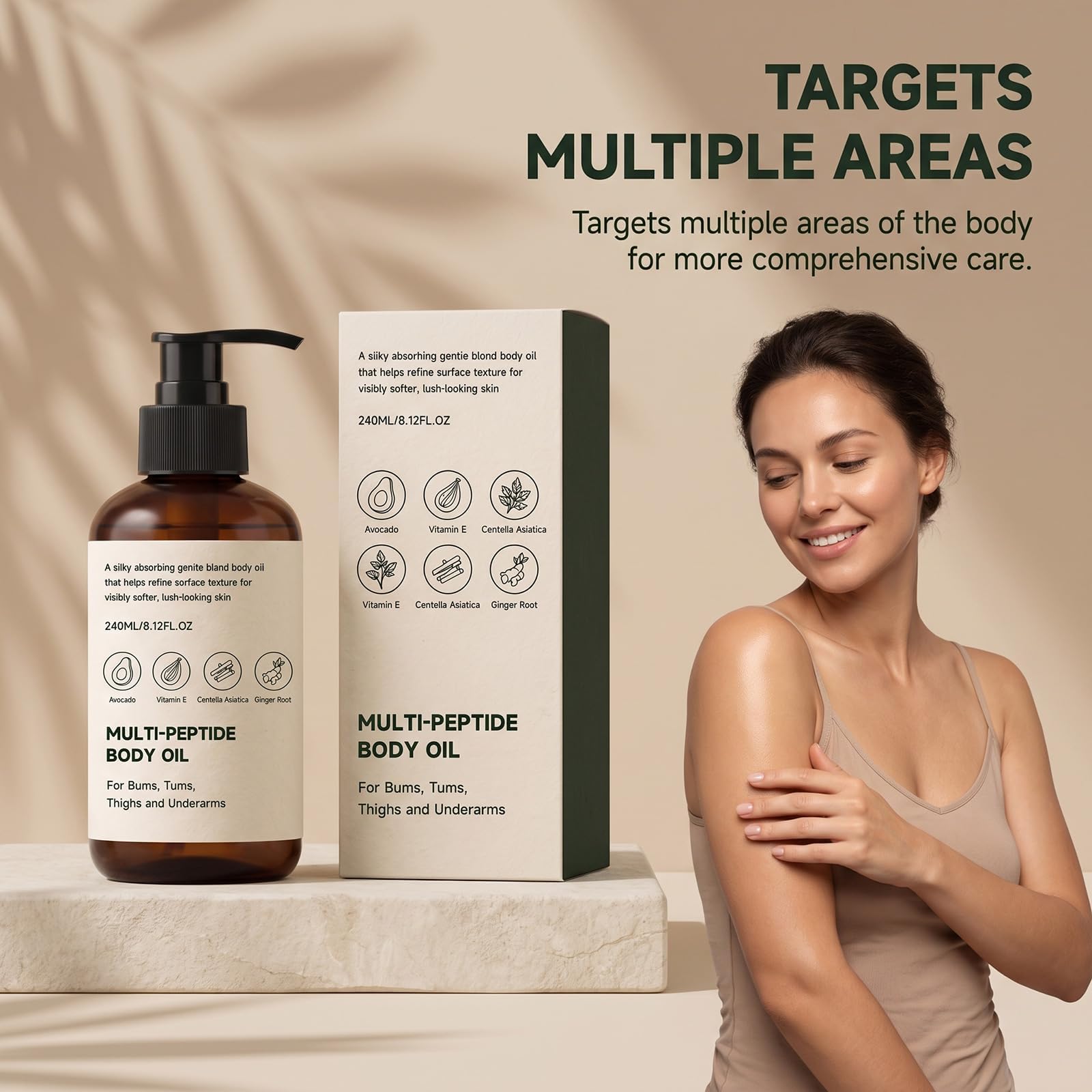 Olio corpo multi-peptidico, olio corpo anti-età per rassodare la pelle, ridurre le linee sottili, risollevare i tessuti rilassati e rendere la pelle più liscia