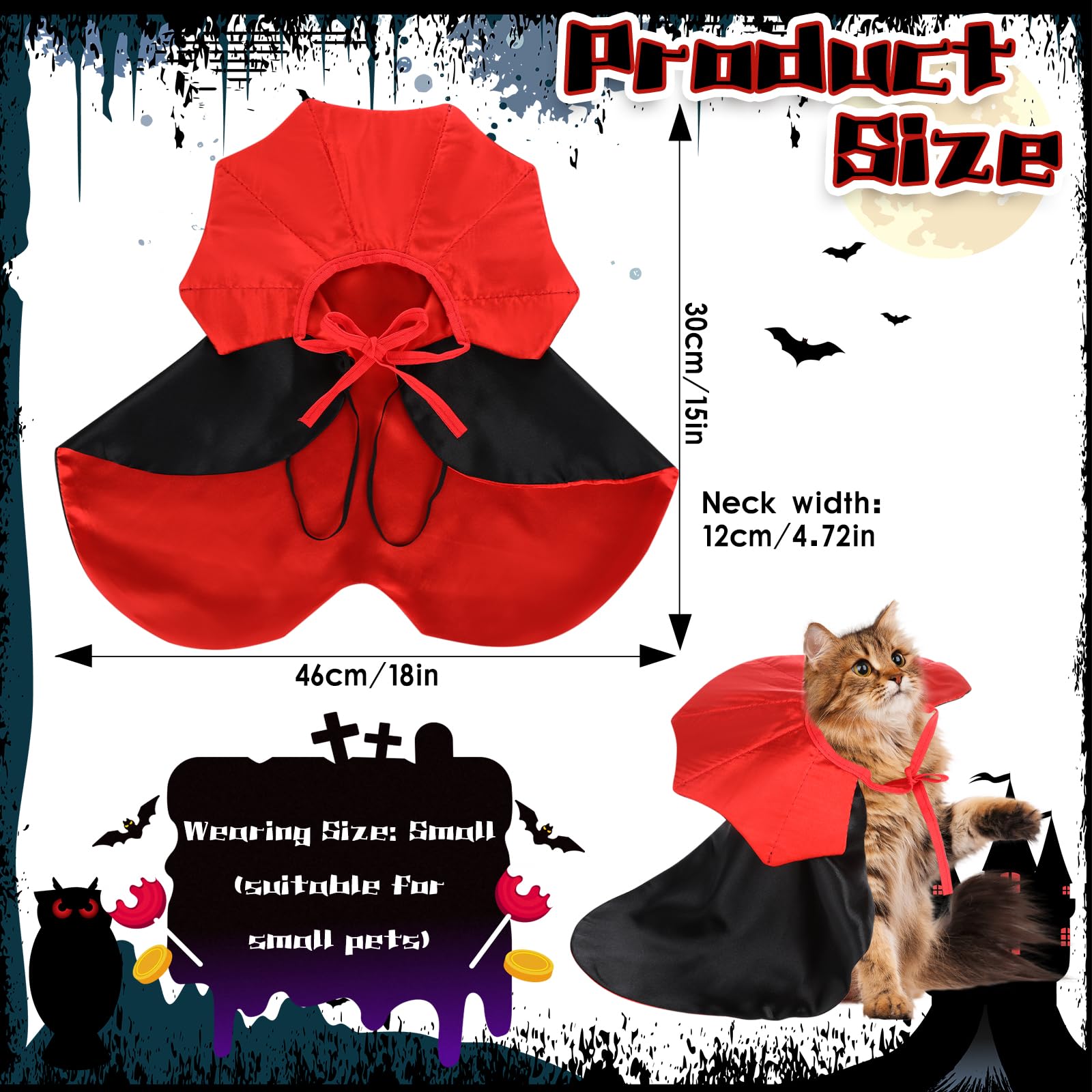 Kostium dla psa na Halloween, peleryna, kostium wampira dla kotów, psa, kota, zwierząt domowych, peleryna dla zwierząt domowych, kostium dla psów, Halloween, kostium Cosplay dla małych psów i kotów