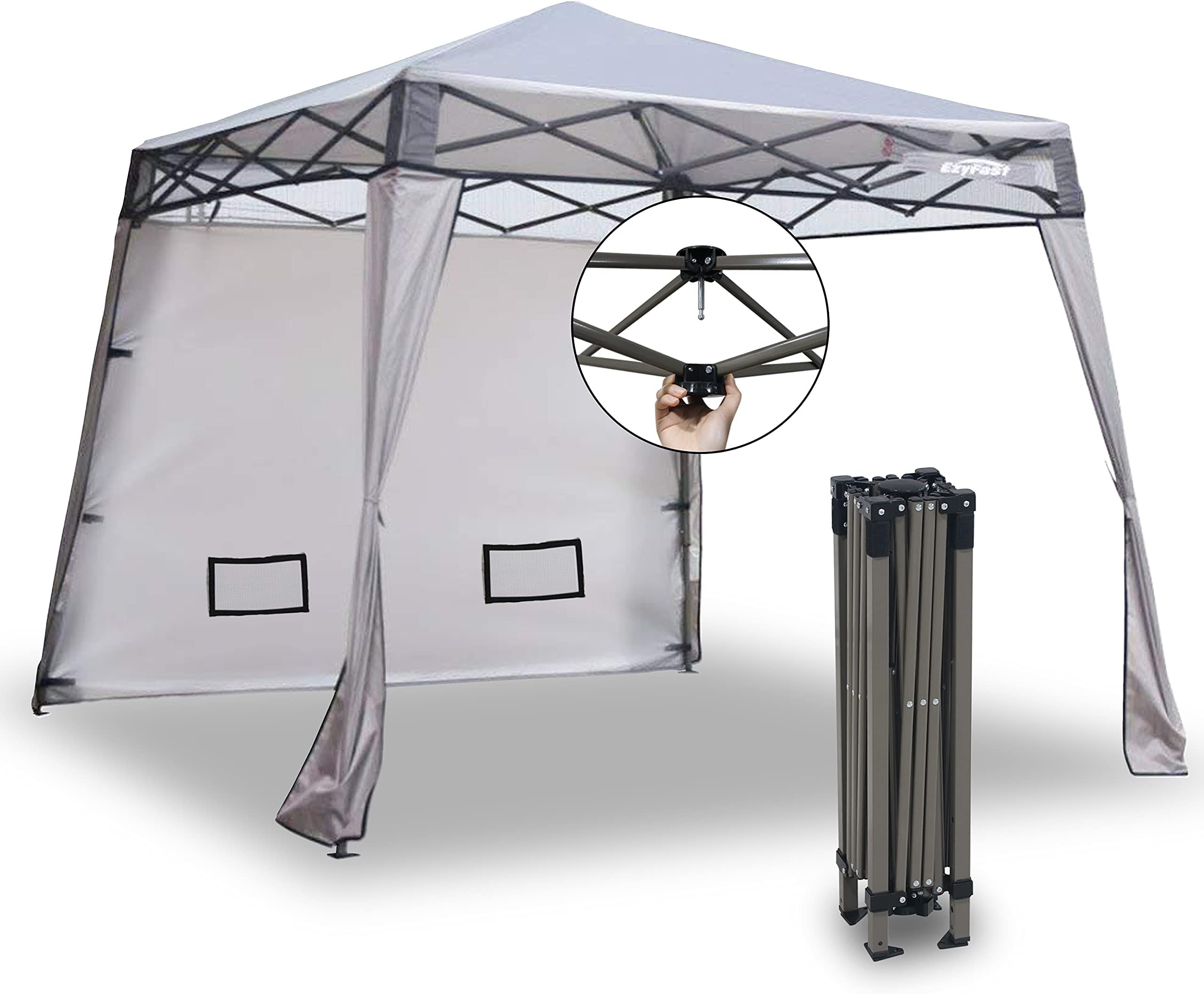 EzyFast Elegant Pop Up Beach Shelter, Compact Instant Canopy Tent, Portable Sports Cabana, 7 x 7 ft Base / 6 x 6 ft top for Hiking, Camping, Fishing, Picnic, Family Outings (Khaki)