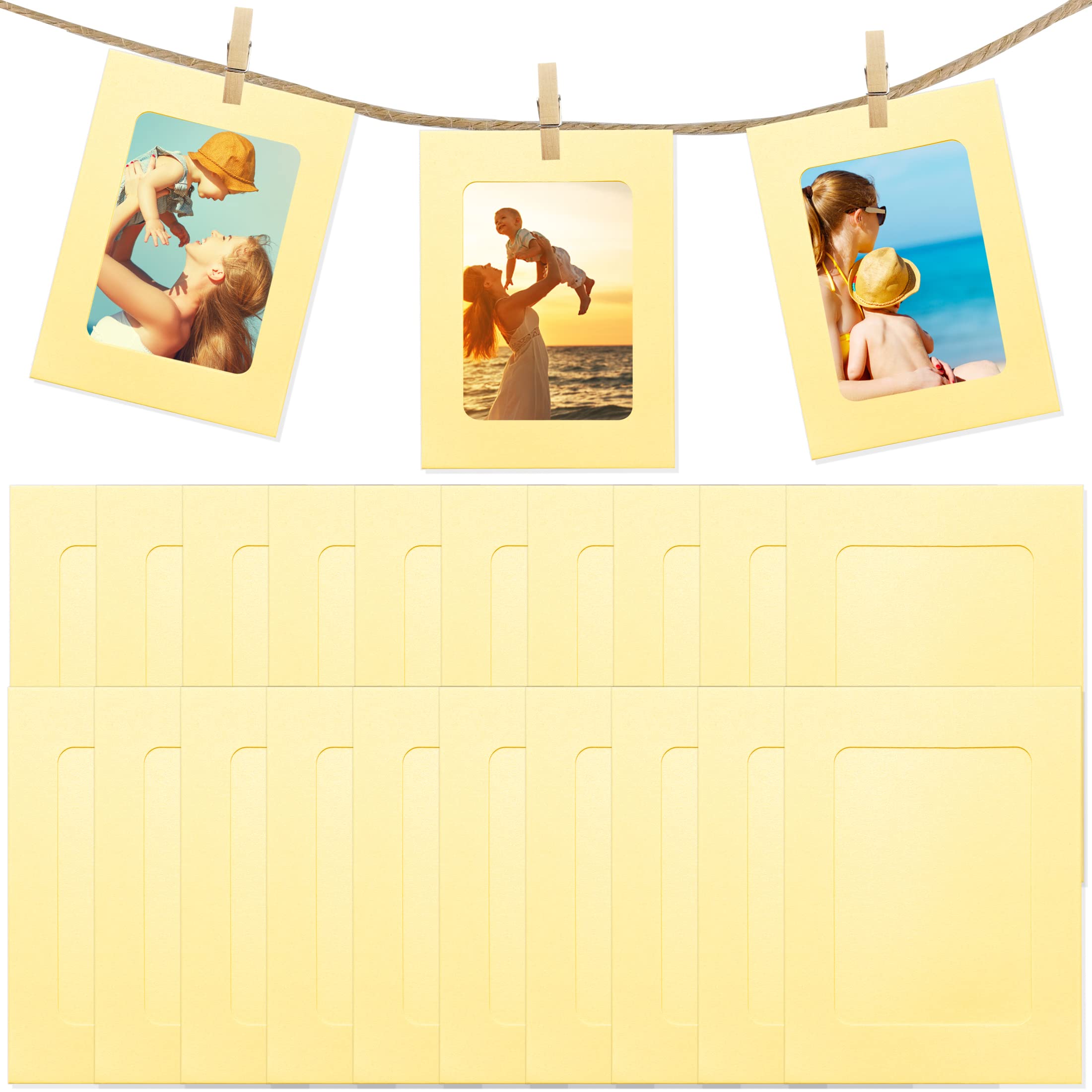 Enenes Photo Frame 4 x 6 Inch Kraft Paper Picture Frame 20 Pieces DIY Cardboard Photo Frame with Wooden Clips and Jute Twine