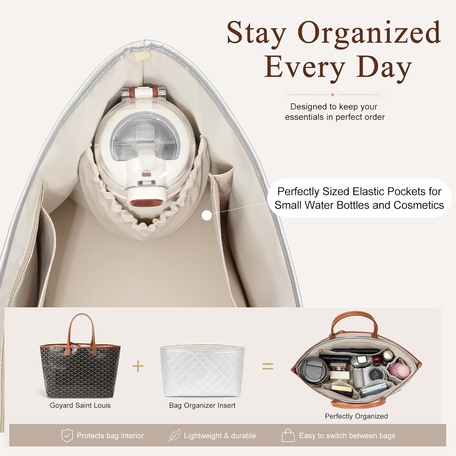 LOUKAYCCI Quilted Purse Organizer Insert for Goyard Saint Louis GM Tote Bag image 5