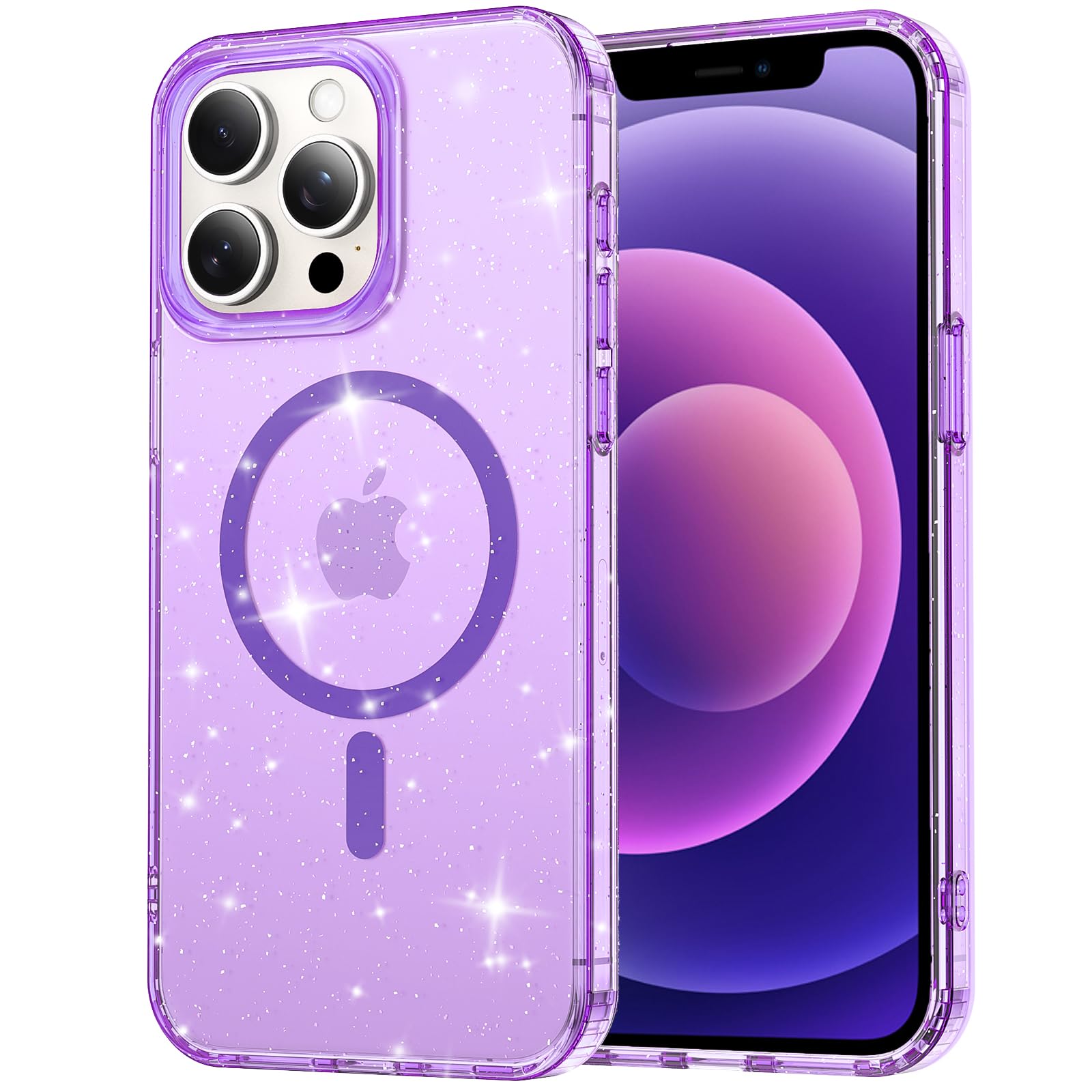 ABenkle for iPhone 12 Case, for iPhone 12 Pro Case, Compatible MagSafe, Clear Glitter Cute for Women Girls Hard PC Protective Phone Cover, Magnetic