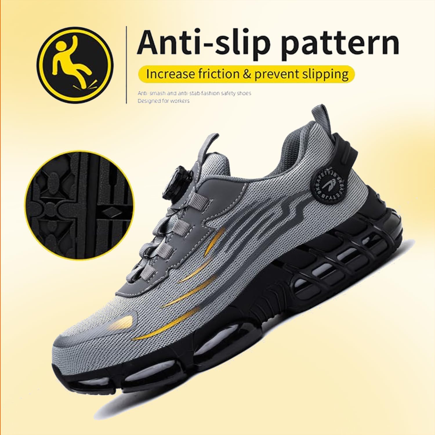 Steel Toe Shoes for Men Women Safety Work Shoes with Cushioned Sole Lightweight Breathable Slip-on Safety Sneakers Industrial Construction Non-Slip Work Footwear Black - Image 6