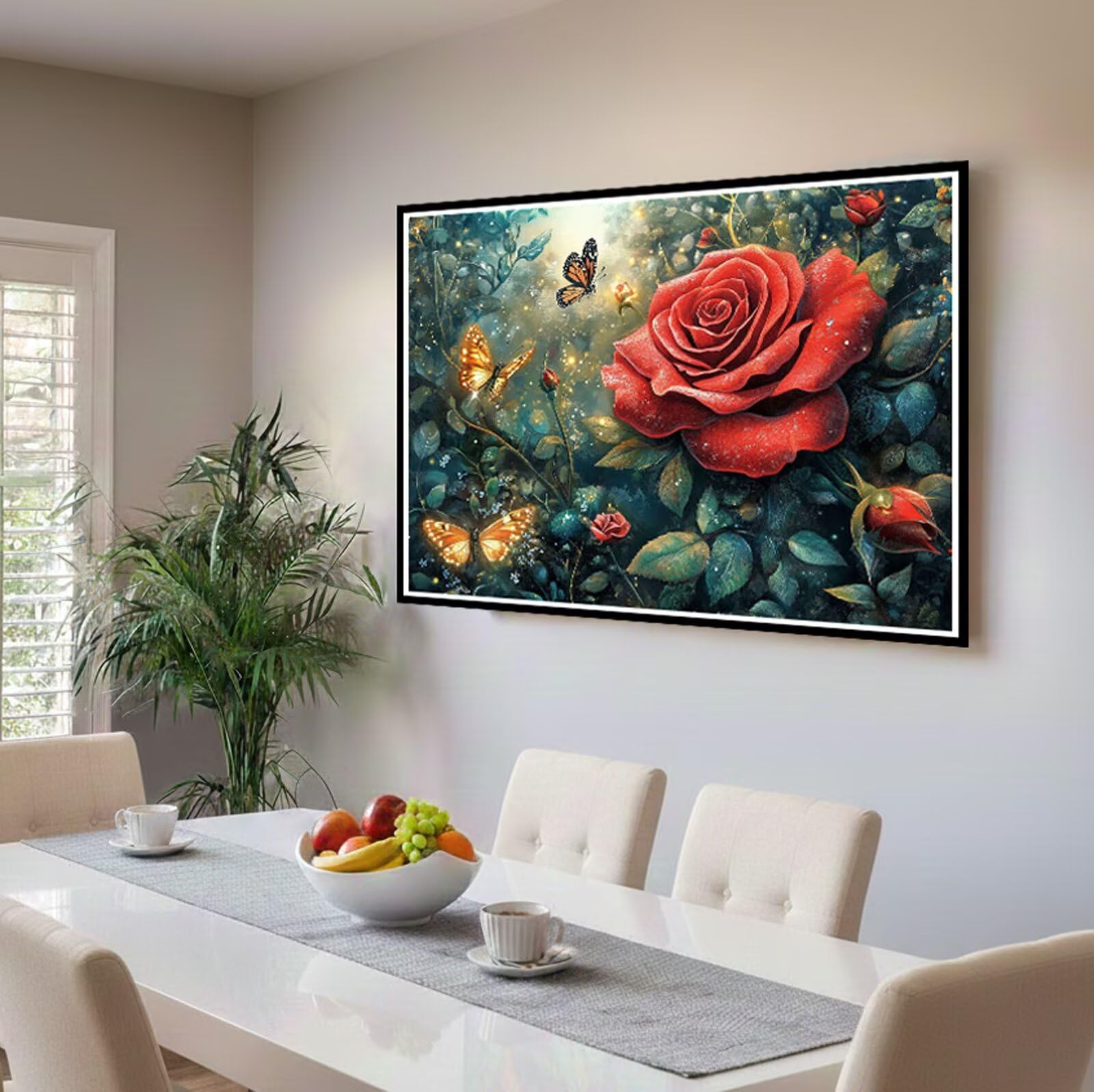 Malowanie według liczb, dla dzieci od 10 lat, róże, malowanie według liczb, dla dorosłych, duże, 60 x 90 cm, motyle, malowanie według liczb, farby akrylowe, "zrób to sam", obraz olejny na płótnie