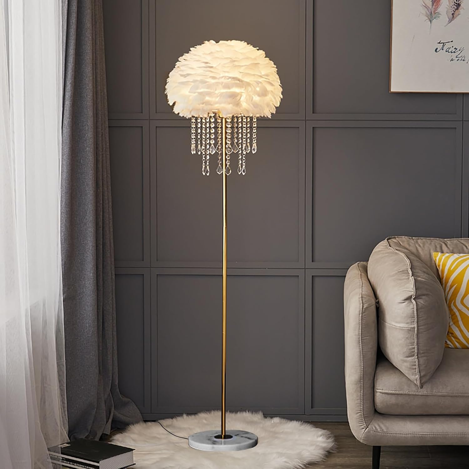Delemade Floor Lamp,Modern Bedside Lamp with Table, Glam Floor Lamp for Living Room, Bedroom (B Golden)