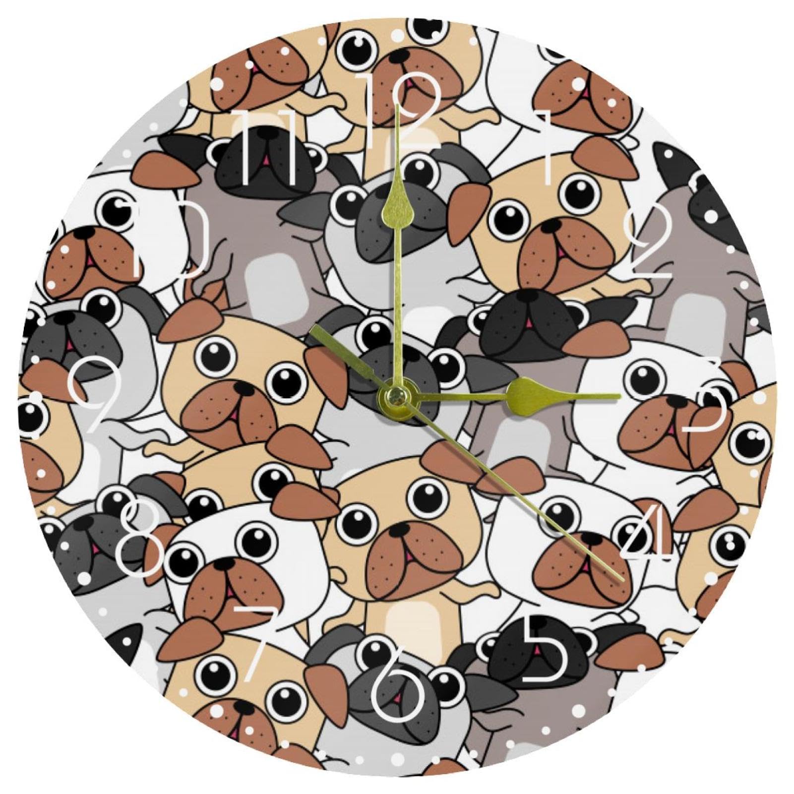 Horloge murale ronde acrylique 25,4 cm motif chiens sans bruit