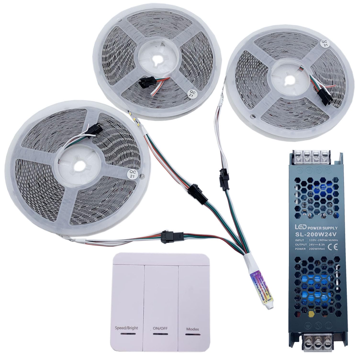 TOPXCDZ DC24V WS2811 Horse Racing LED Strip 2835 120 LED/m Running Water Flowing Light with Wireless Controller Cool Natural Warm White (Natural White, 3 * 10M Strip+Controller+Power)