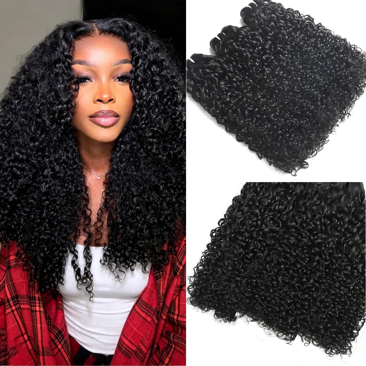 Curly Bundles Human Hair 16 18 20 Inches 3C4A Quick Weave PiXie Curly Human Hair 12A Water Wave 100% Unprocessed Virgin Remy Human Hair Extensions for Women Double Weft (3 Bundles)