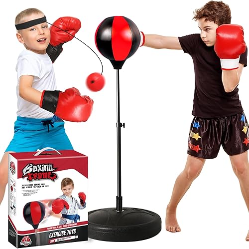 Saco de boxeo para niños de 8 a 12 años, paquete de 2 guantes de boxeo para niños de 3 a 8 años, saco de boxeo para niños con soporte de altura
