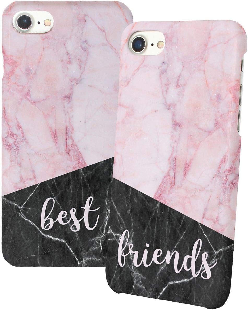 Best Friends Pink Black Matching iPhone Protective Hard PC Case Cover for Couples Best Friends in Relationship Present BFF Bae for iPhone 6 6s 7 7plus 8 X 3D Print