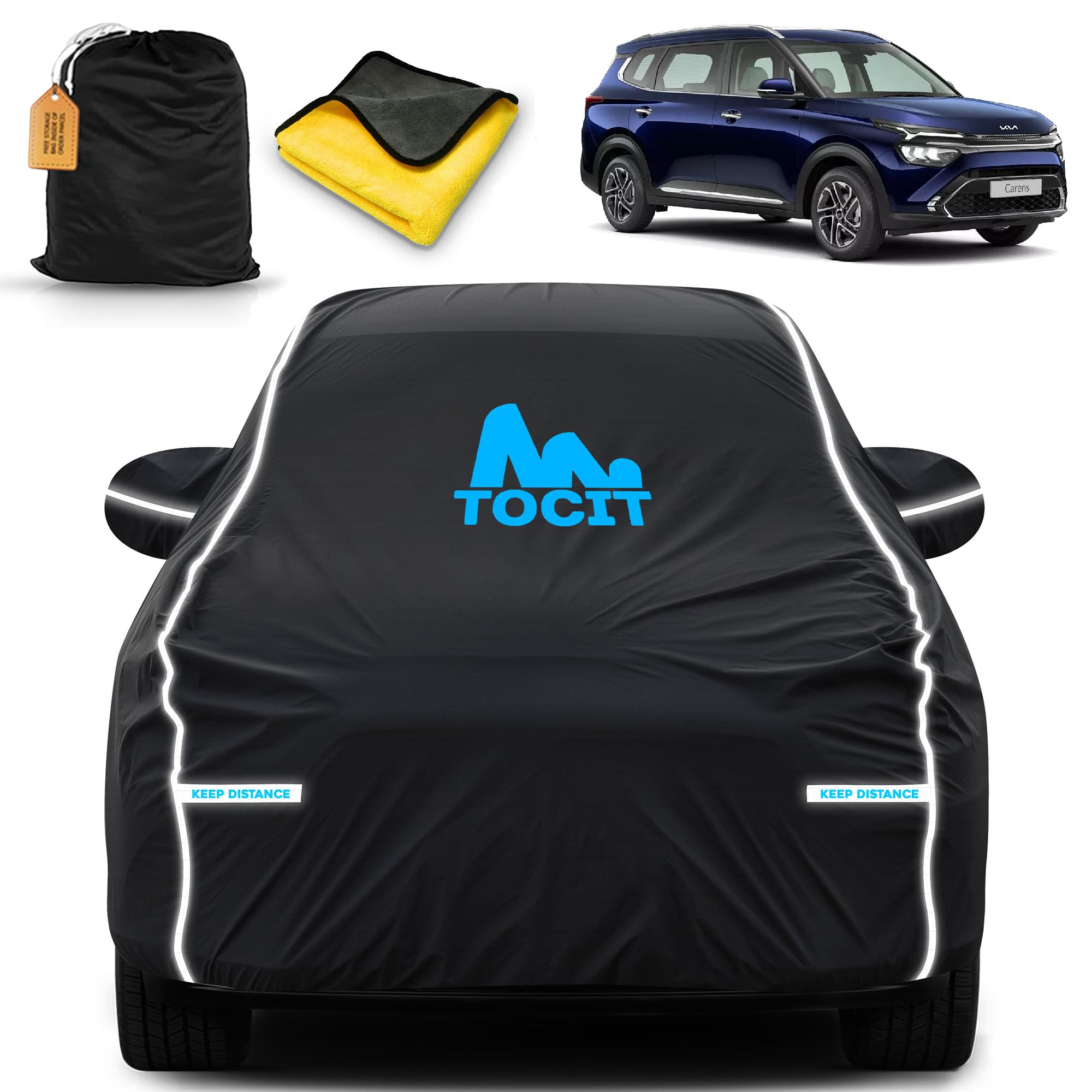 Kia Carens Waterproof Long Life Car Cover with Safety Glow Reflective Strap, Premium Velvet Velour Fabric, Soft & Stretchable, Machine Washable, Tri-Stitch Custom Fit with Mirror Pocket-image-4