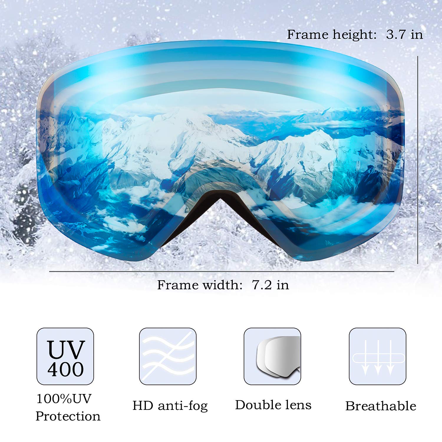 Trusiel Skibril, skibril voor dames en heren, anti-condens, skibril OTG