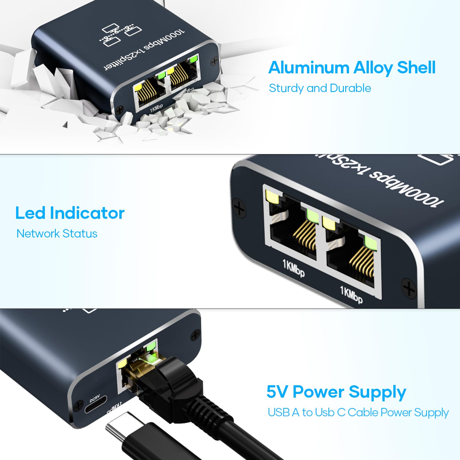 Switch Ethernet 2 Ports Gigabit - Répartiteur Réseau USB-C Pour TV, PC, PS5 Et Autres Appareils