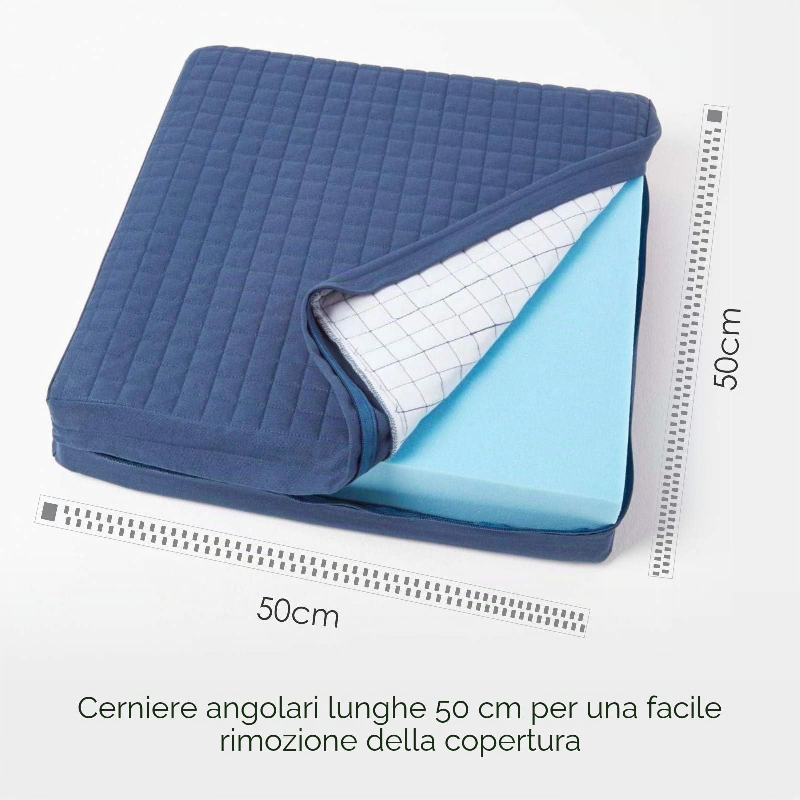 HOMESCAPES - Cuscino per poltrona trapuntato Navy Blue con copertura rimovibile, 50 cm quadrato, 10 cm di profondità, cuscino ortopedico in schiuma rigida, poggiasedile con morbida copertura lavabile