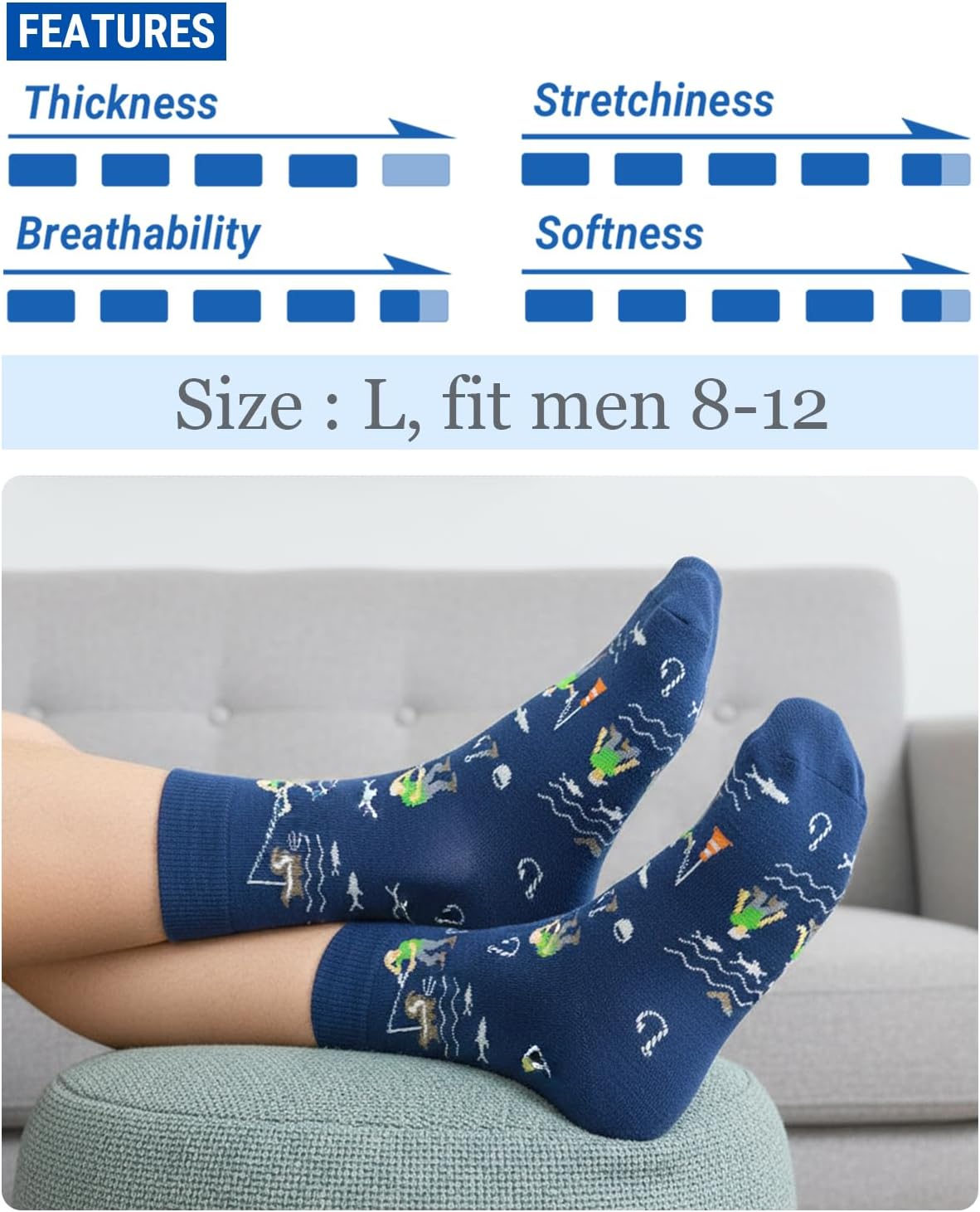 Funny Fishing Socks - Fisherman Gift - Novelty Socks for Men Size 8-12 - Image 4