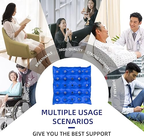 Miniatura 7 de DINLIAAN Cojín inflable de gofre para silla de ruedas, cojín de gofre para úlceras por presión, cojines de asiento de avión, alivio de presión,