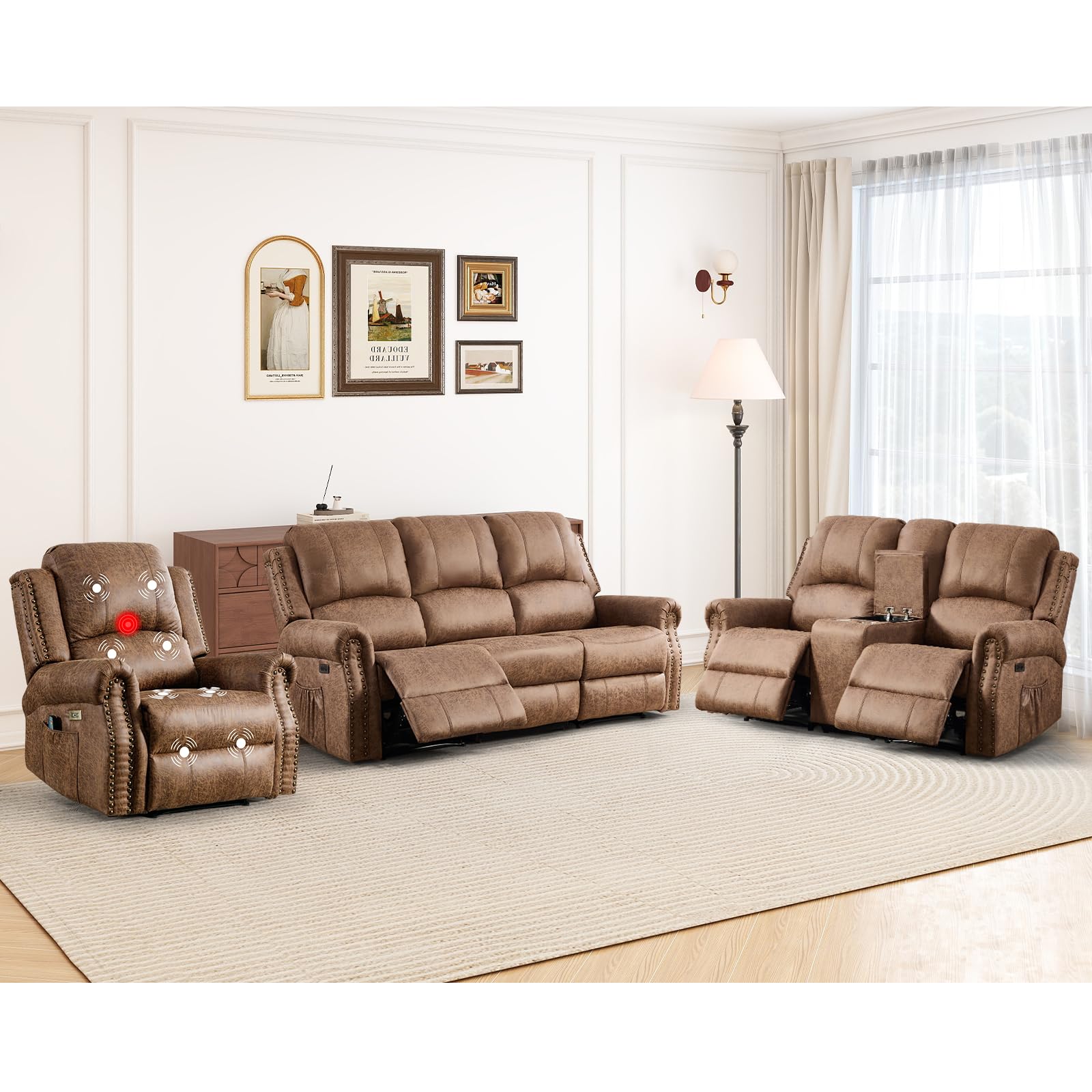 HAOMARKETS 3-Piece Power Reclining Sofa Set in Brown