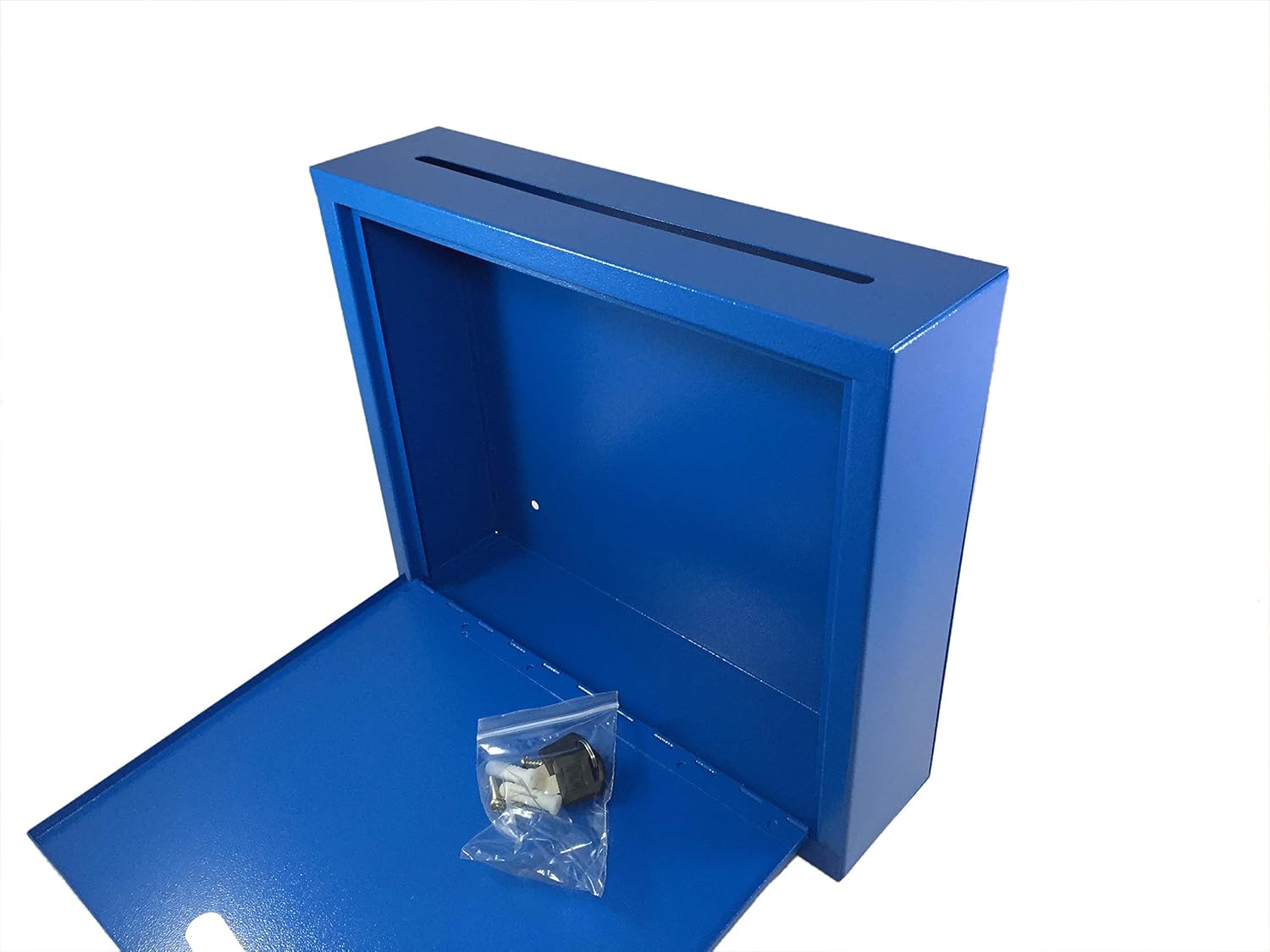 FixtureDisplays® Steel Multipurpose Wall Mountable Suggestion Donation Mail Cash Drop Box, Medium Size 15212-blue