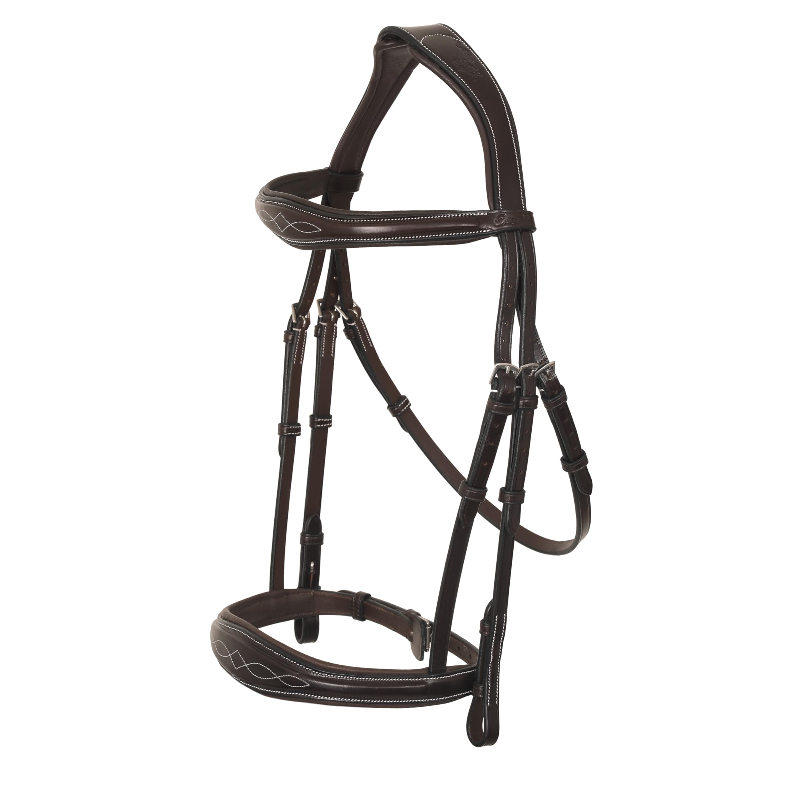 Exion Hunter Anatomic English Bridle for Horses with Rubber Reins | Premium Vegetable-Tanned Leather | Fancy Stitch Raised Padded Bridle | Show,