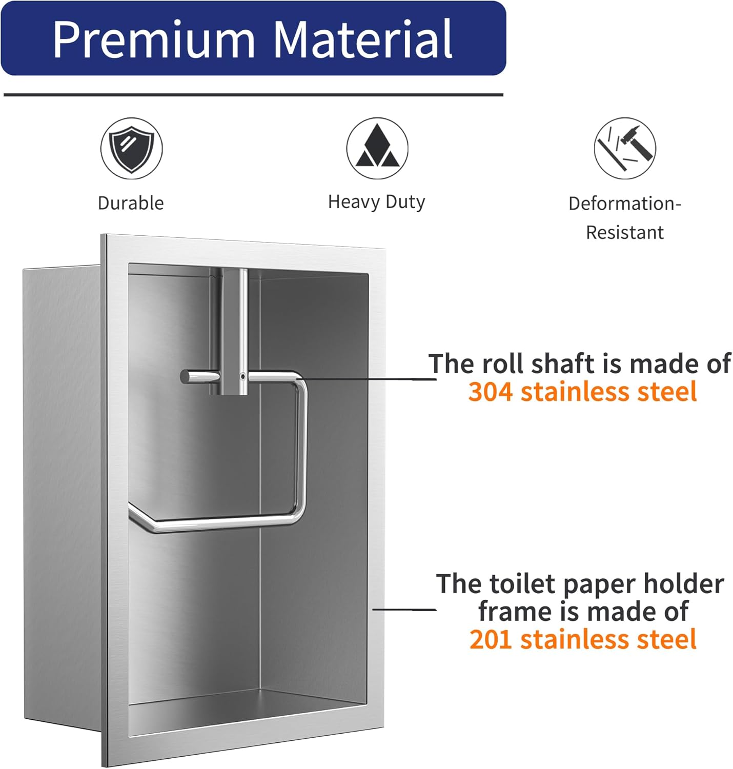 Tile Ready Toilet Paper Holder, in Wall Toilet Paper Niche, Tile in Toilet Roll Holder for Bathroom Remodel (Polished Roll Shaft)