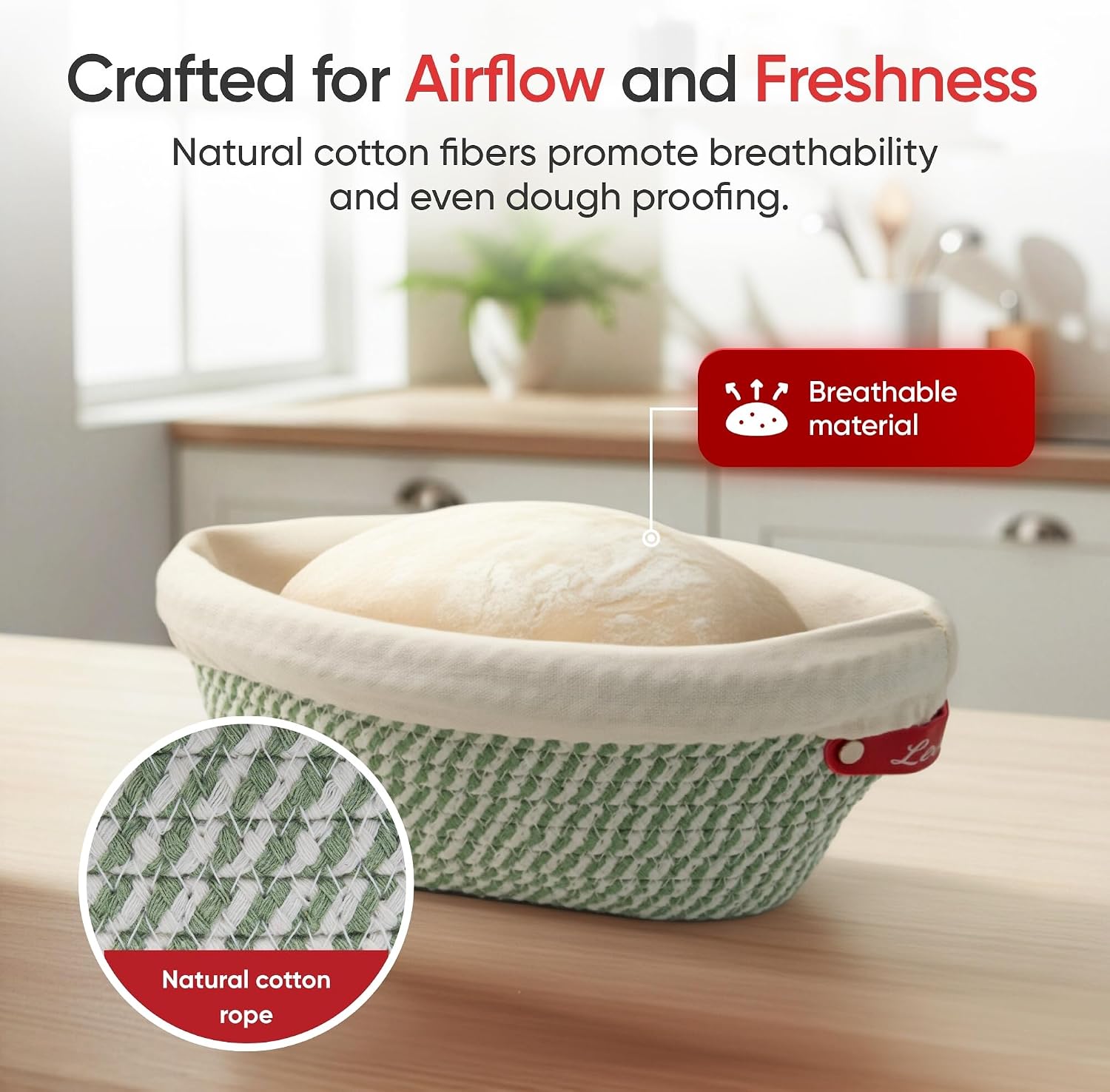 Levainé 2 Pack Cotton Rope Banneton Bread Proofing Basket Set, Round & Oval Sourdough Proofing Baskets with Liners and Covers, Washable Bread Baking Supplies for Homemade Artisan Bread