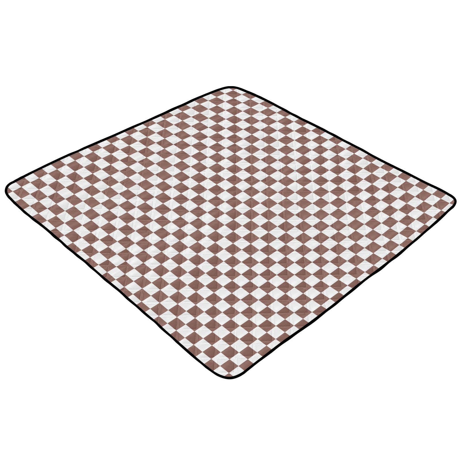SHJI Checkered Brown Checkerboard Baby Play Mat Baby Crawling Mat Foldable Playmat for Babies 50 x 50 Inch
