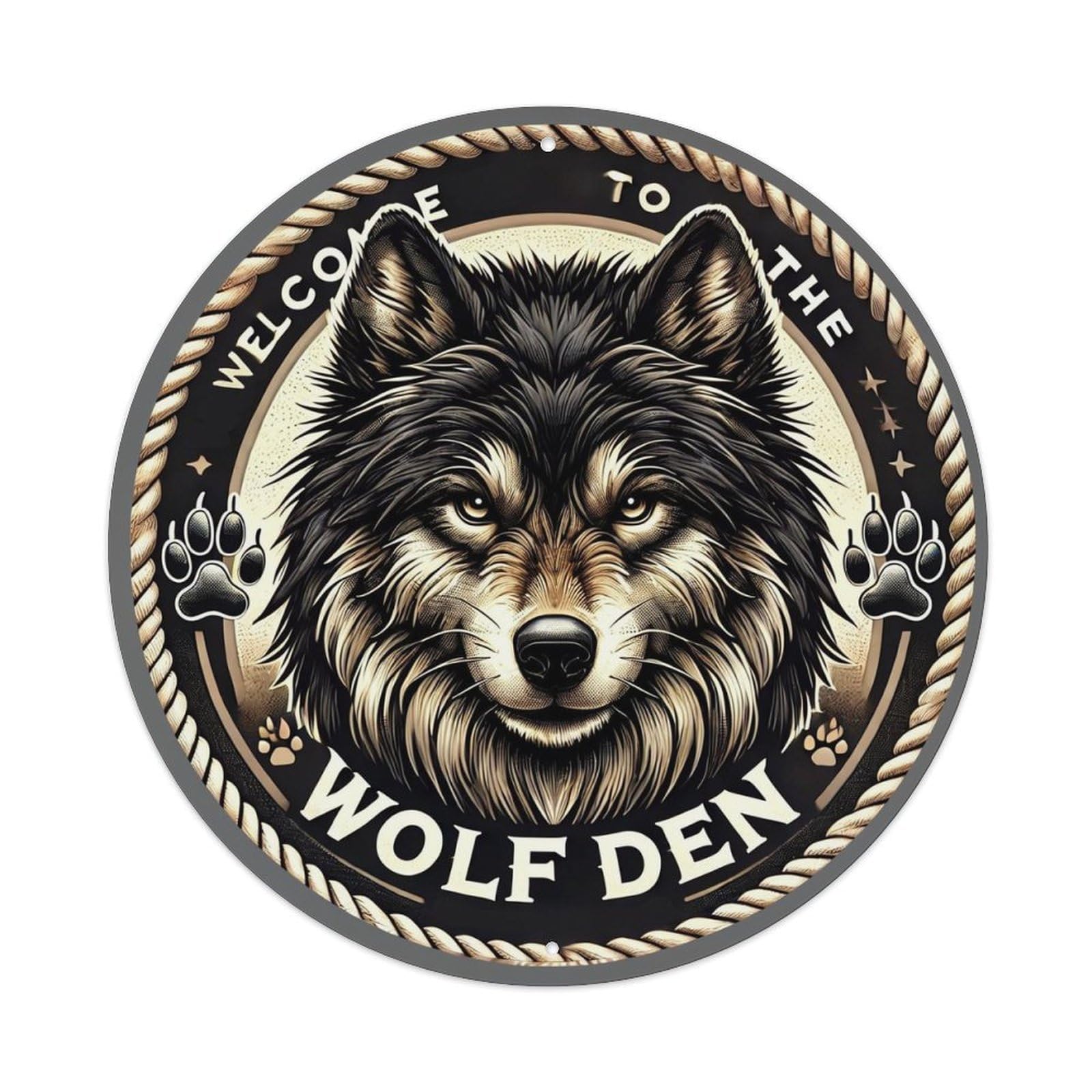Wolf Head Paw Print Rope Border Tin Sign Metal Poster Vintage Metal Signs for Home Man Cave Bar Cafe Kitchen laundry room Wall Decorations Gift 8x8Inch