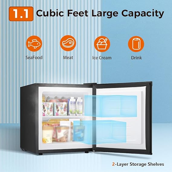 Kismile Mini Freezer,1.1 Cu.ft Small Upright Freezer, Black