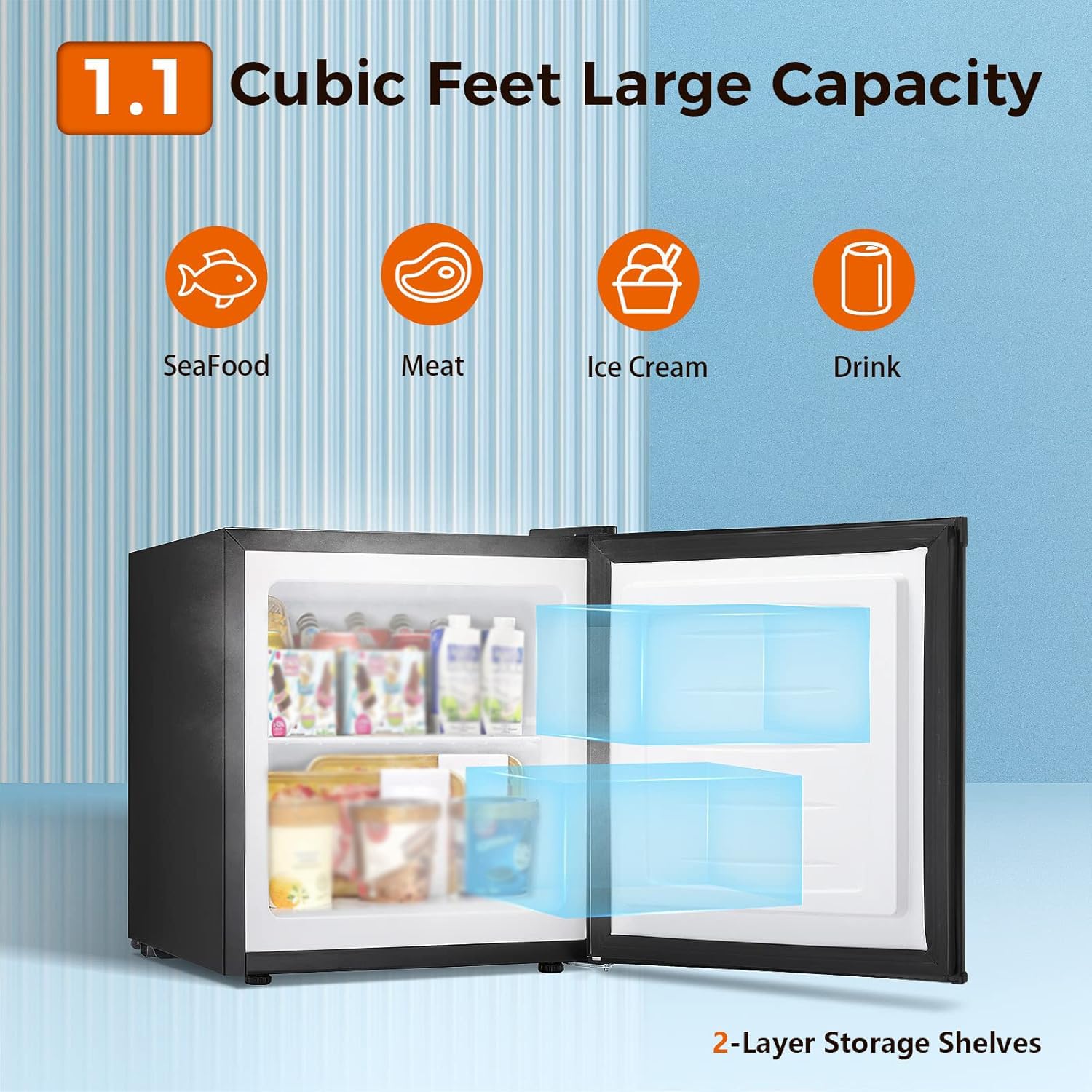 Kismile Upright Freezer,2.1 Cu.Ft Mini Freezer With Reversible Single Door,Removable Shelves,Small Freezer With Adjustable Thermostat For Home/Kitchen/Office (Balck) on Fridge.com - View 5
