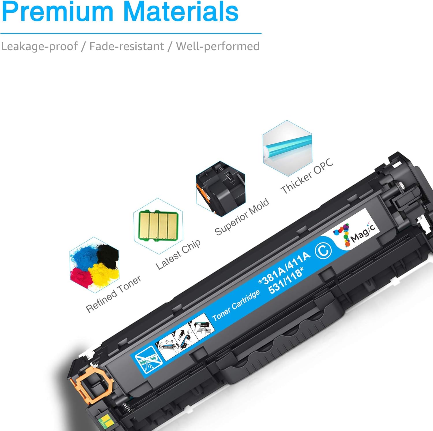 7Magic Compatible Toner Cartridge for 305A CE410X CE410A CE411A CE412A CE413A Use in LaserJet Pro 300 Color MFP M375nw, LaserJet Pro 400 Color M451dn M451nw M451dw MFP M475dw M475dn (KCYM, 4pk)