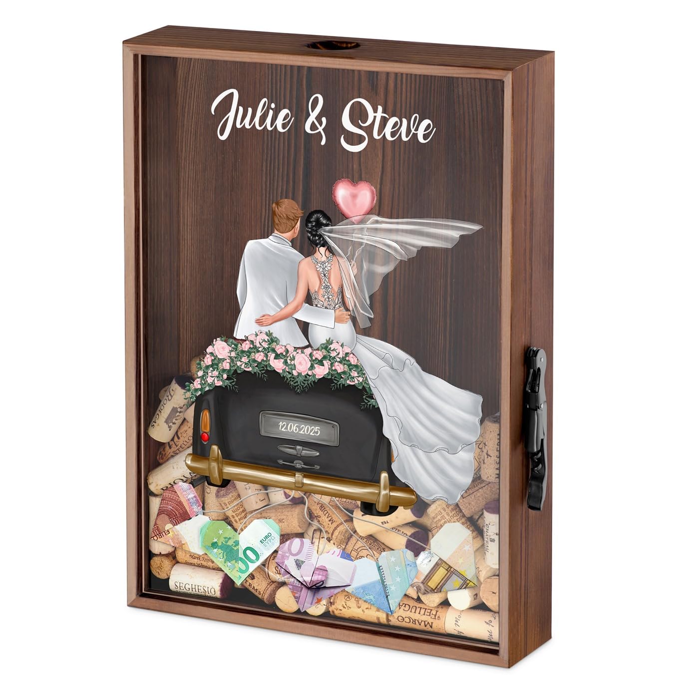 Personalised Wooden Wine Cork Holder - Overprinted Shadow Box Frame - Stick on Money Wedding Gifts for Bride and Groom - Cork Wooden Box - Keepsake Box - Personalised wedding gift for pair - Maverton