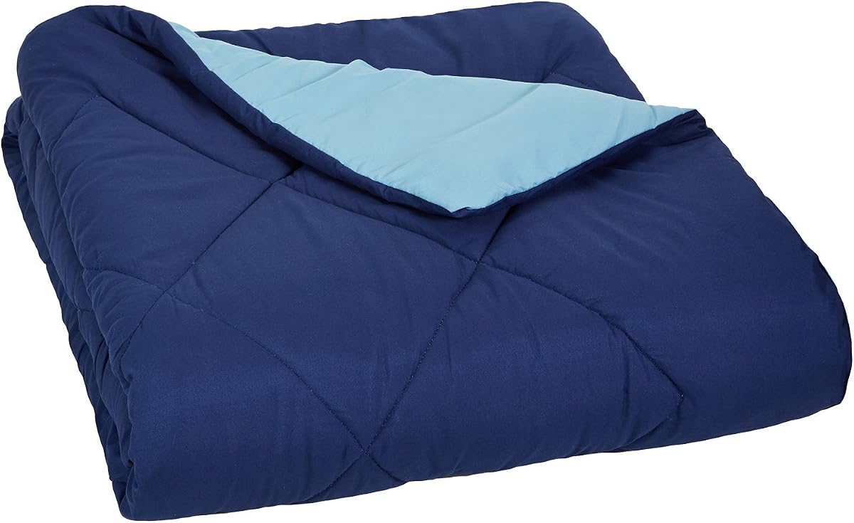 Amazon Basics Navy Blue Comforter (Full/Queen) and Navy Blue Sheet Set (Queen)