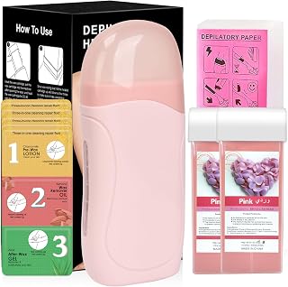 Roll on Wax, Waxing Kit for Women, Roll on Wax Warmer Kit, Roller Waxing Kit for Women & Men Sensitive Skin, Wax Roller Kit Include 2 Rose Wax Cartridge, 100 Wax Strips, 10 Wipes