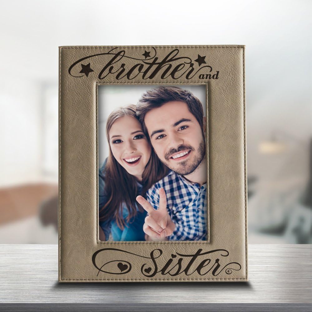 BELLA BUSTA- Brother and Sister photo frame- Sibling Gift-Christmas gifts for parents - Engraved Leather Picture Frame (5"x 7" Vertical)