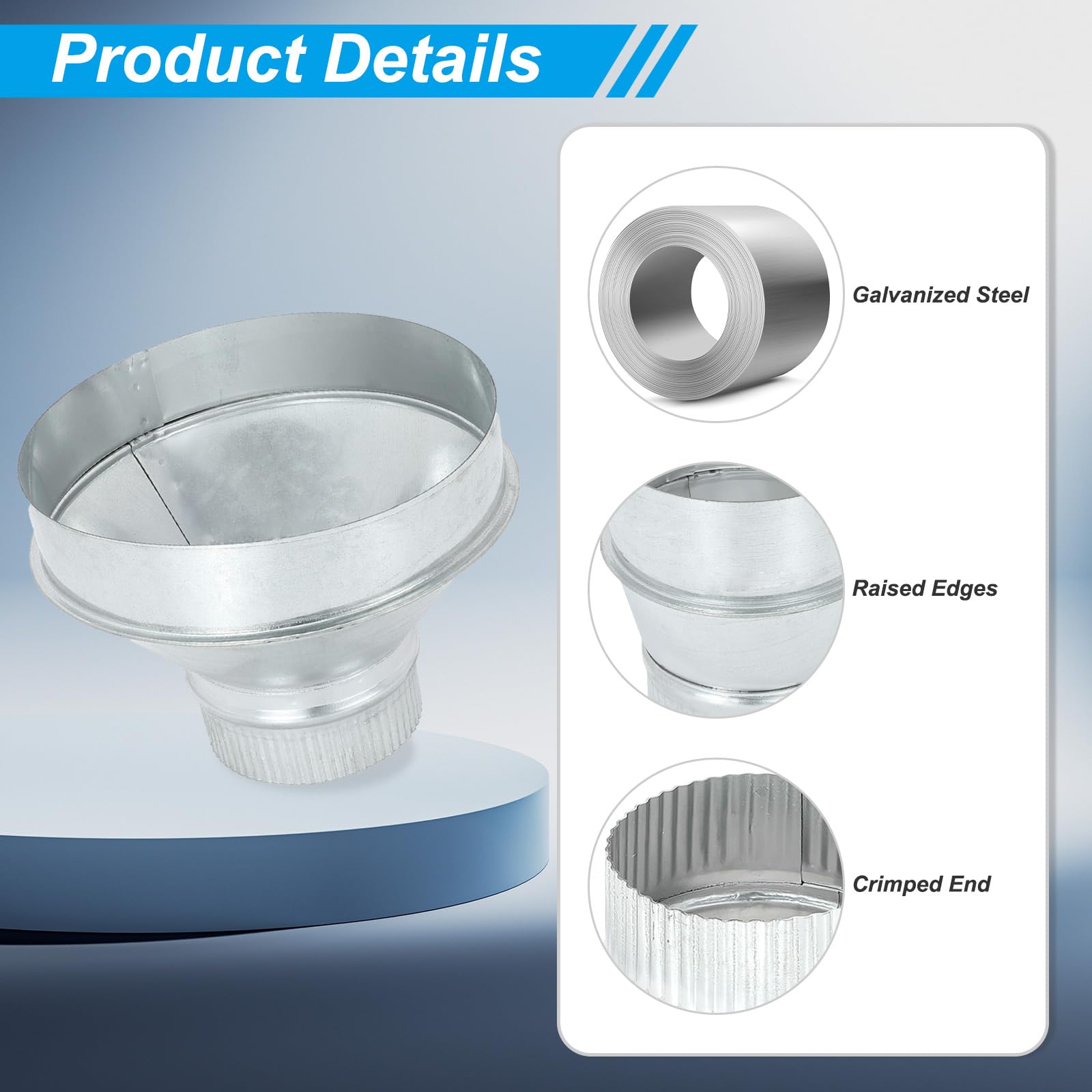 PATIKIL 8 Inch to 4 Inch Duct Reducer, Galvanized Steel Round Air Duct Reducer Crimped Pipe Increaser Adapter Connector Fitting Coupling for HVAC, Ventilation Systems - Image 3