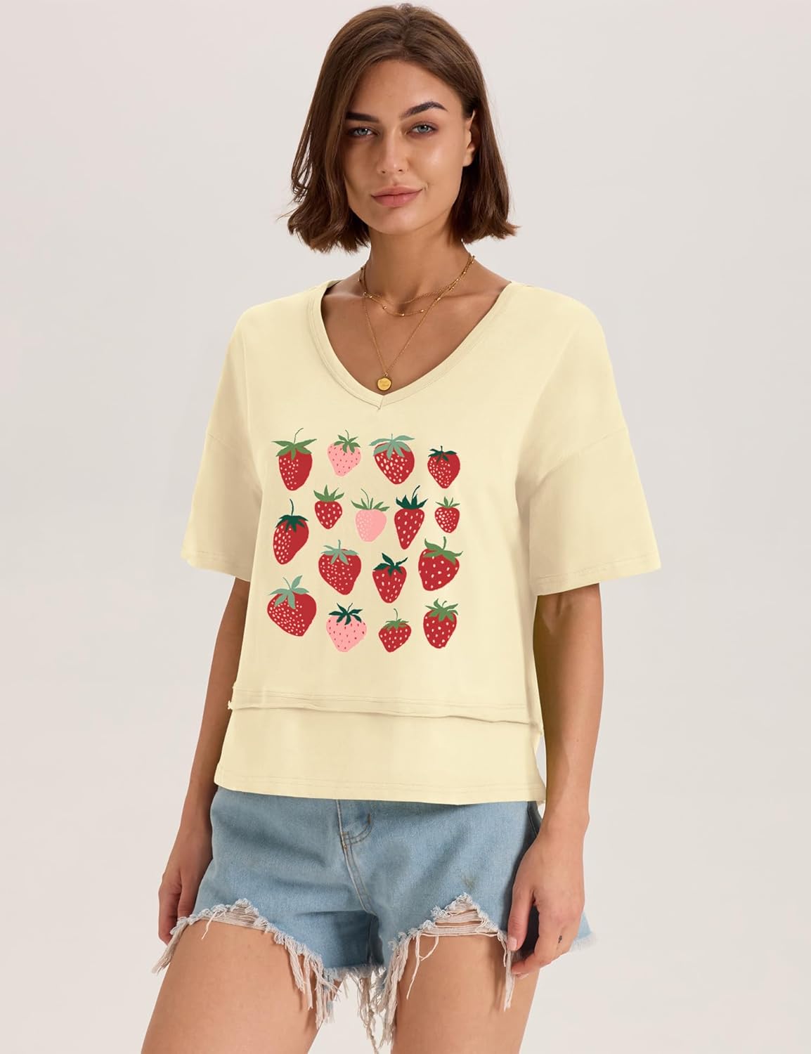 LOMON Womens V Neck Cotton T Shirts Summer Casual Cute Short Sleeve Flowy Fashion Tops Loose Fit Basic Tees - Image 6