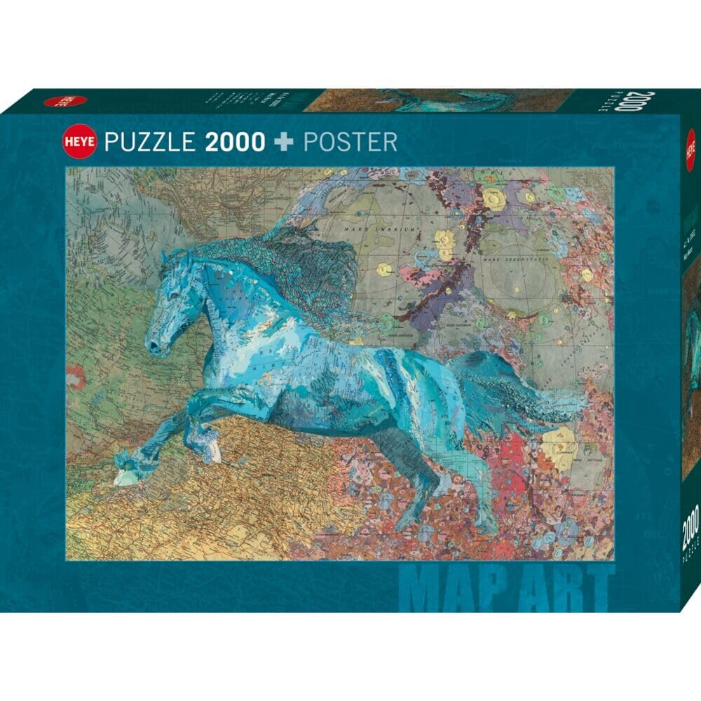 HEYE, Map Horse, Map Art, Puzzle de 2000 Piezas, Rompecabezas de Arte, promueve la concentración, Juegos de Rompecabezas IQ, Estera de Rompecabezas, tamaño desplegado: 69 x 97 cm