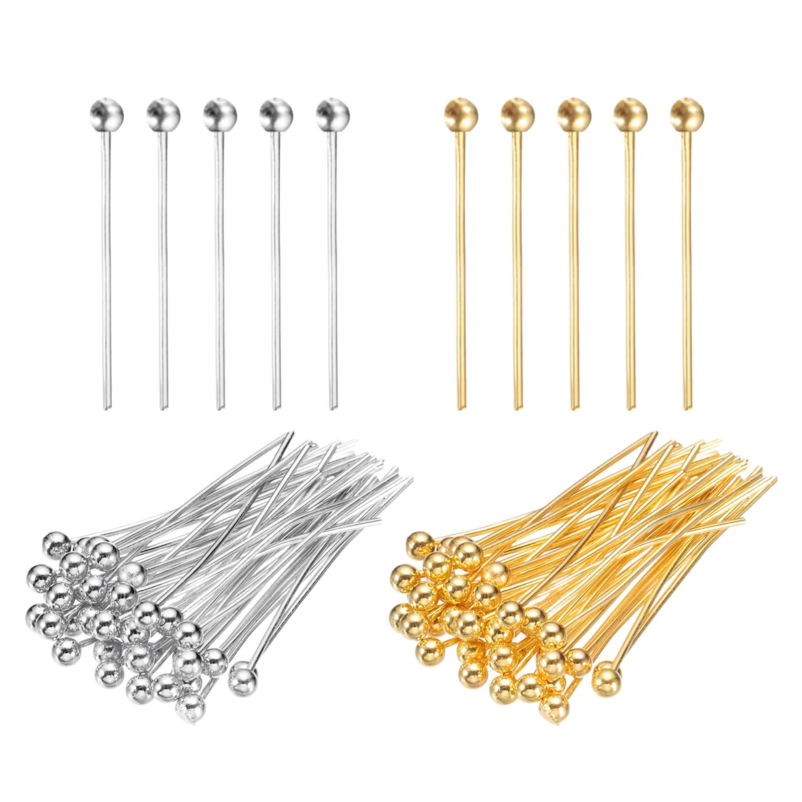 PATIKIL 0.6 Inch Ball Pins, Jewelry Making Headpins Straight Pins Findings Bendable for DIY Craft Bracelet Necklace Earring Pendant Making Supplies-400Pcs(Silver Gold)