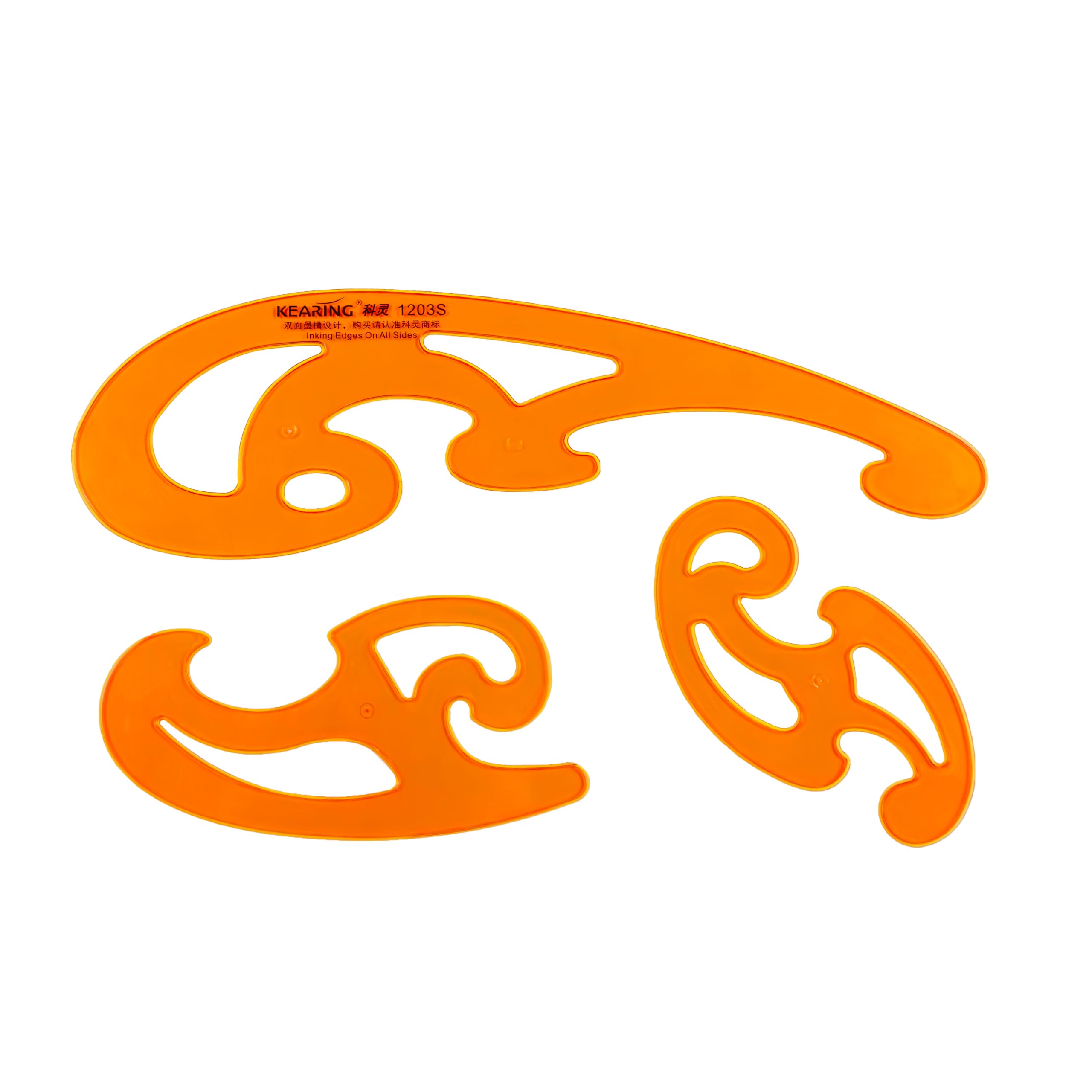 KEARING French Curve Ruler Template Set of 3pcs, Hard Plastic Drafting Drawing Templates with Ink Groove, Geometric Measuring Tool for Pattern Making