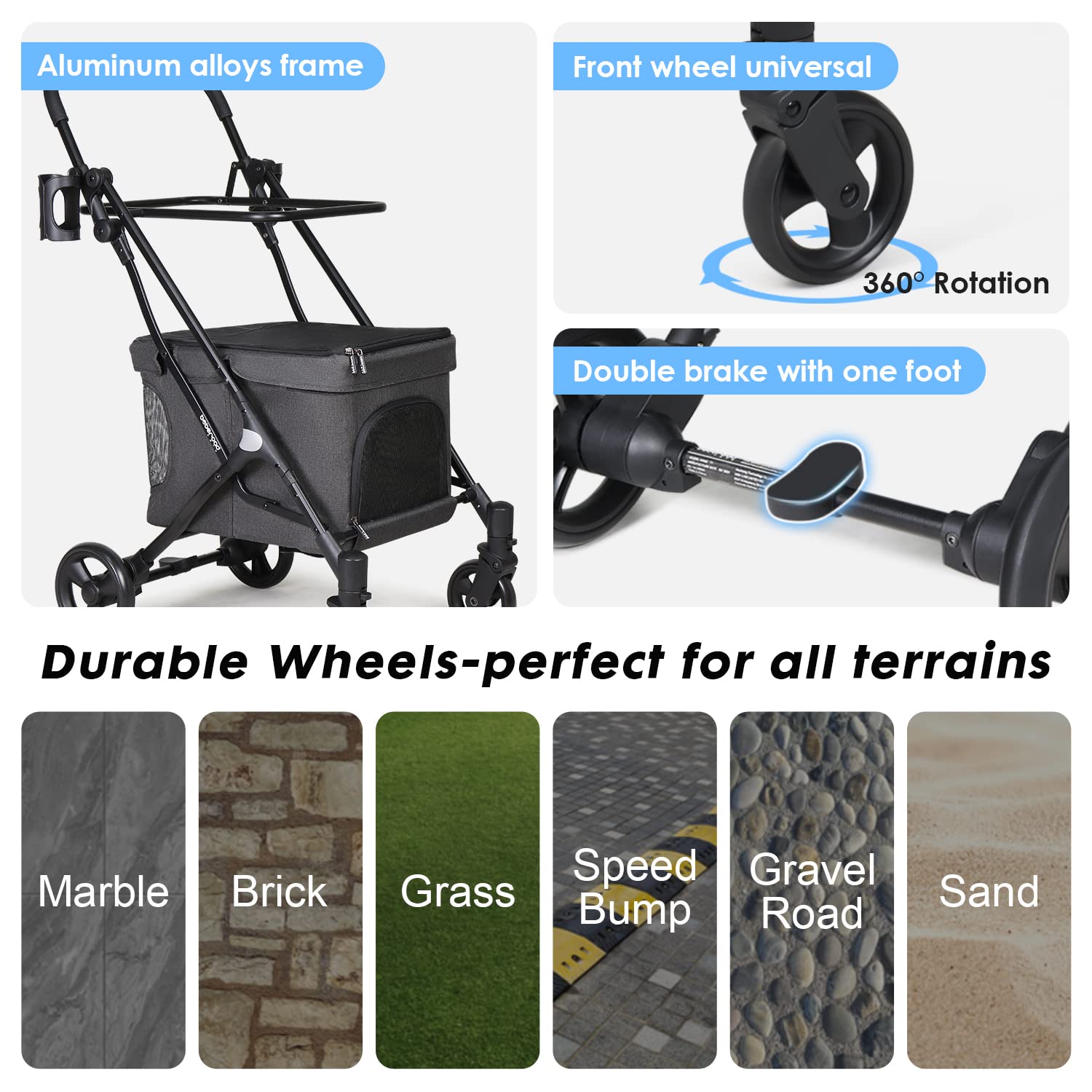Beberoad 2 en 1 Carritos para Perros, Cochecito para Mascotas de Doble Nivel, Carrito para Mascotas, Cochecito para Mascotas Plegable