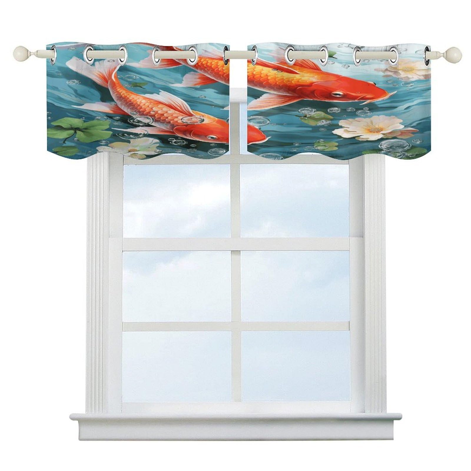 Fekiloot Style Japanese Pretty Red Carp Fish Short Curtains Valance Curtain
